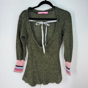 VORTEX Vintage Crochet Long Sleeve Knit Cuff Low Cut Full Length Top